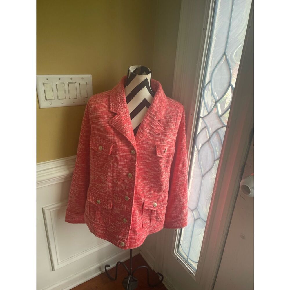 NWT Jaclyn Smith Coral Tweed gold Button-Front Jacket SZ1X